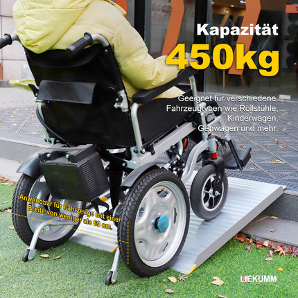 LIEKUMM 60 x 76 cm Foldable Wheelchair Ramp, 450 kg Capacity, Anti-Slip Aluminum Threshold Ramp for Wheelchair Users, Stairs, Doors, Mobility Scooters