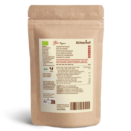 Organic rosehip powder 1000g | whole rosehip ground | fruity, sweet and spicy aroma | 100% organic rosehip powder in raw food quality | from Achterhof