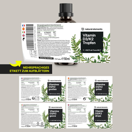 Vitamin D3 + K2 Drops 50ml - Premium: 99.7+% All-Trans (K2VITAL® by Kappa) + highly bioavailable vitamin D3 - Laboratory-tested, high-dose, liquid, and produced in Germany