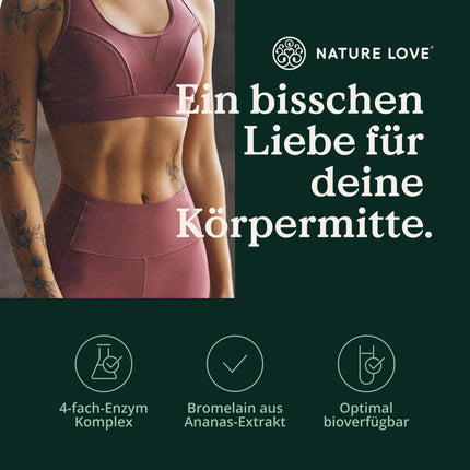 NATURE LOVE® Enzyme Complex - 120 Capsules - incl. Lipase &amp; α-Amylase | with Bromelain, Rutin, Cellulase, and Inulin - Digestive Enzymes in a 4-month supply - vegan, laboratory-tested
