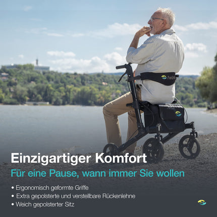 Helavo foldable premium rollator with seat - Individually adjustable aluminum rollator - Perfect for indoor and outdoor use