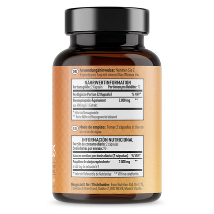 Bee Propolis Capsules - 2,000 mg Propolis equivalent per serving - 180 Capsules (3 month supply) - 400 mg natural 5:1 bee propolis extract x 90 servings