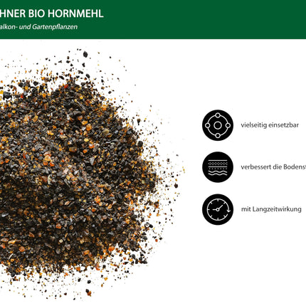 Dehner Organic Horn Meal, high-quality fertilizer for balcony plants/garden plants, natural nitrogen fertilizer, ecologically valuable, 2.5 kg, for approx. 25 sqm, colorful