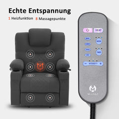 M MCombo TV chair with electric stand-up aid, 2 motors, backrest and legrest separately adjustable, one button to reset, massage chair with heat function 7565 (microfiber, dark gray)