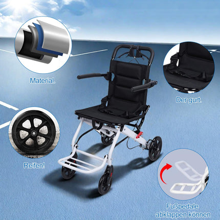 Ehozirta Folding Wheelchair, Lightweight Portable Travel Chair for Adults, Ergonomic Design Wheelchair with Adjustable Seat Belt, Aluminum Frame, PU Wheels for Smooth Riding