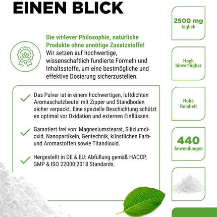 MSM Powder - 1.1 kg (1100 g) - 99.9% pure crystalline methylsulfonylmethane - Mesh factor 40-80 - Organic sulfur - Vegan