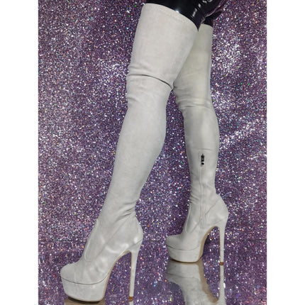 LIUGUISUOCHBH Women's Platform Over-the-Knee Boots. Stretch Suede Stiletto Heel Over-the-Knee Boots for Cosplay Costume Parties, White, 46 EU