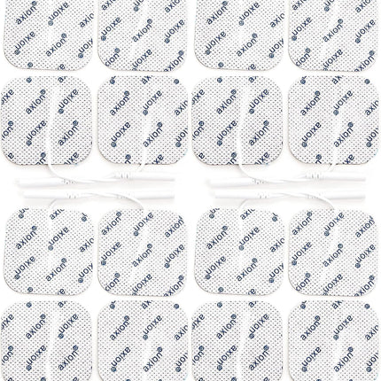 16 TENS EMS electrode pads 5x5 cm, reusable adhesive electrodes for TENS devices &amp; EMS trainers, excellent adhesive conductivity, 2mm plug connection - certified medical device - axion®