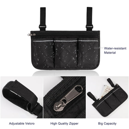 Wheelchair bag for armrest Wheelchair storage bag with 3 compartments and reflective armrest pocket for wheelchairs strollers