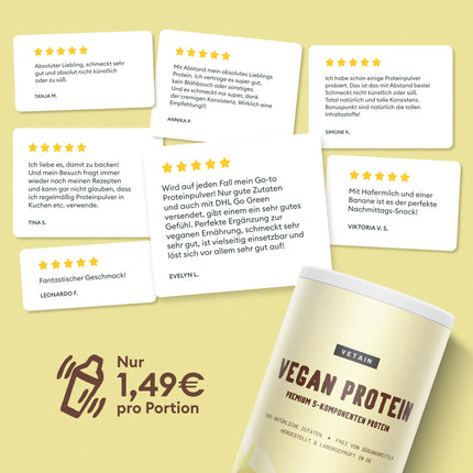 VETAIN Vegan Protein Powder Vanilla - 21g Protein per Serving - Organic Vegan Protein Powder made from Pea, Rice, Flaxseed, Pumpkin Seed, and Hemp Seed Protein - No Allergens &amp; No Added Sugar - 600g