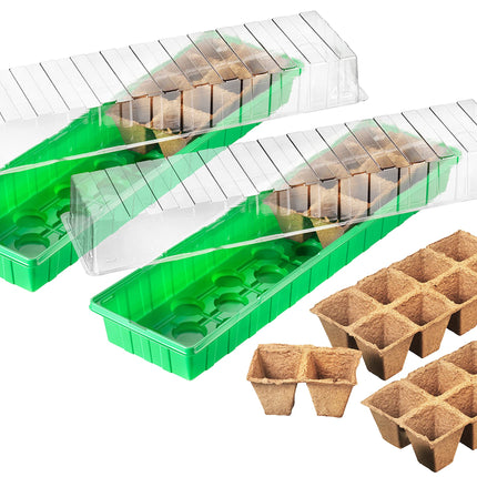 Meister Indoor Greenhouse - 54 x 15 x 12 cm - 2 pieces - With recesses &amp; water channels - Including 32 growing pots / Grow house for seeds &amp; seedlings / Indoor greenhouse / 9968210