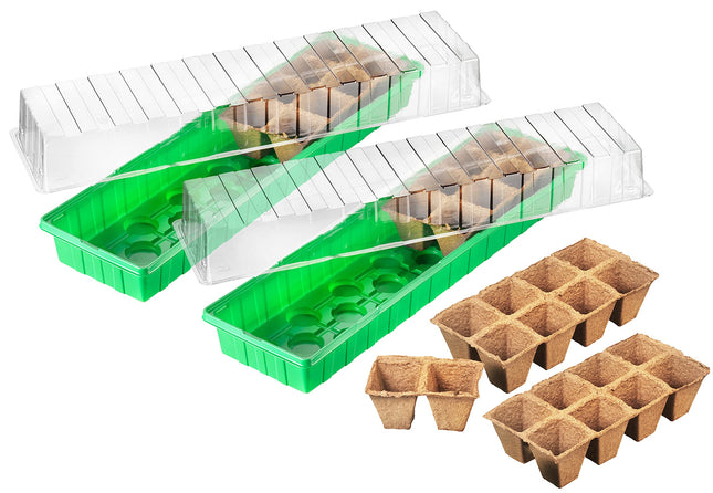 Meister Indoor Greenhouse - 54 x 15 x 12 cm - 2 pieces - With recesses &amp; water channels - Including 32 growing pots / Grow house for seeds &amp; seedlings / Indoor greenhouse / 9968210