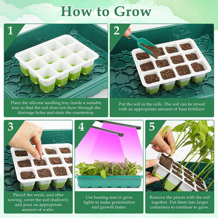 Indoor greenhouse seed tray, reusable seed tray, silicone seed tray for starting plant seeds, plant cultivation with flexible pop-out cells