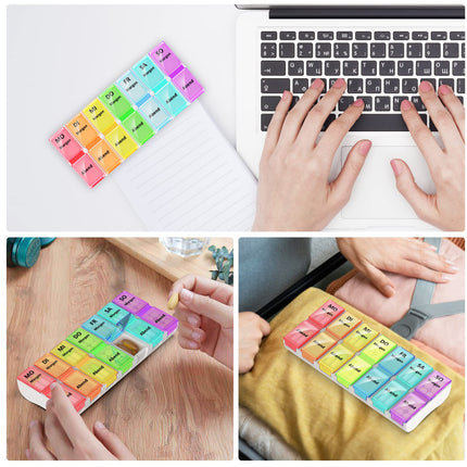 Zawuodar Pill Box 7 Days 2 Compartments, Small Pill Box Morning Evening 14 Compartments Removable Weekly Medication Dispenser Pill Box