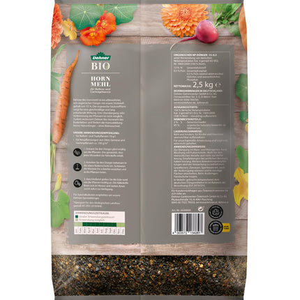 Dehner Organic Horn Meal, high-quality fertilizer for balcony plants/garden plants, natural nitrogen fertilizer, ecologically valuable, 2.5 kg, for approx. 25 sqm, colorful
