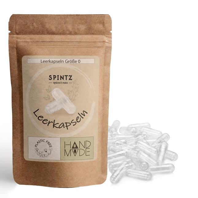 SPINTZ Vegan HPMC Empty Capsules Size 0 (100 pcs.) | Independently laboratory tested | Plastic-free &amp; sustainably packaged | 100% plant-based cellulose, non-GMO, allergen-free, transparent