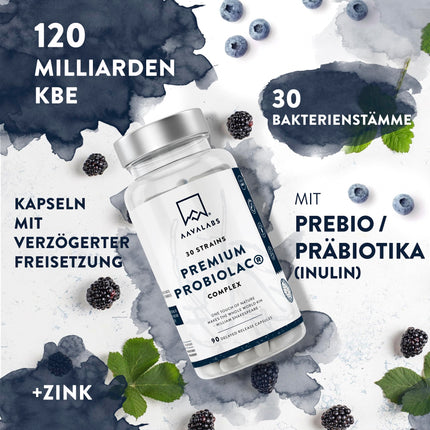 Premium Cultures Complex Intestinal Flora 120 billion CFU, 30 strains of intestinal bacteria probiotics: Lactobacillus Gasseri, Lactobacillus Reuteri, Lactobacillus Rhamnosus + Zinc - 90 tablets