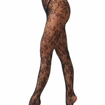 EVERSWE Sexy Elastic High Waist Tights Fishnet Stockings Thigh High Stockings Pantyhose for Women (Allover Flower, L-XL)