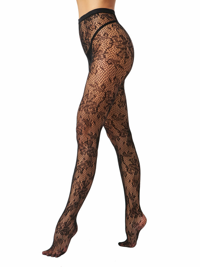 EVERSWE Sexy Elastic High Waist Tights Fishnet Stockings Thigh High Stockings Pantyhose for Women (Allover Flower, L-XL)