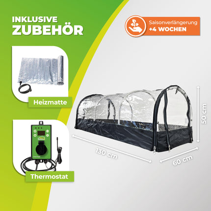 Bio Green XXL Jumbo Indoor Propagator | Set including heating mat &amp; digital thermostat | Robust aluminum frame | Propagation tray L 130 x W 60 x H 50 cm