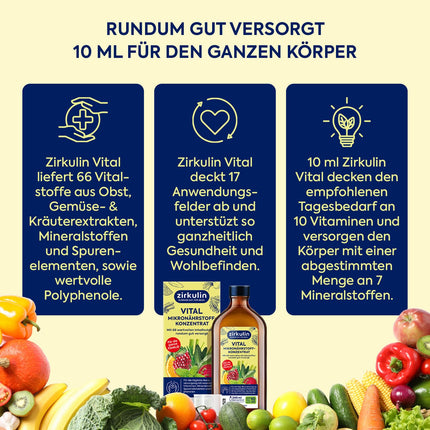 Zirkulin Vital Micronutrient Concentrate (200ml) – 20-day supply – 66 vital substances from fruits, vegetables &amp; herbs – Valuable polyphenols – Vitamins &amp; minerals for the family