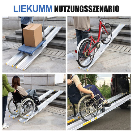 LIEKUMM 2 x 127-300 cm wheelchair ramp, 300 kg load capacity wheelchair ramp for stairs, steps, portable telescopic ramp for electric wheelchairs, bicycles, triple extendable