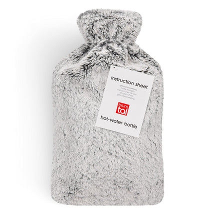 Blumtal Premium hot water bottle with soft faux fur cover 1.5l - hot water bottle made of natural rubber - hot water bottle girlfriend gift - hot water bag luxury - leak-proof hot water bottle gray