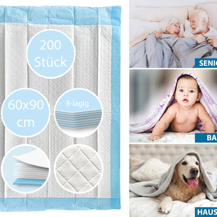 TIGA-MED Medical Underpads 60x90cm | 8-ply | 200 pieces | Training pads | Changing pads for babies | Disposable patient underpads | Incontinence pads | Puppy underpads