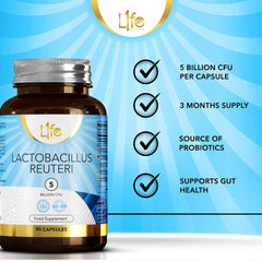 LN Lactobacillus Reuteri | 90 Probiotic Lactobacillus Reuteri Capsules – 5 Billion CBU L-Reuteri per Serving | High-Dose L-Reuteri Supplement | GMO-, Gluten-, and Allergen-Free