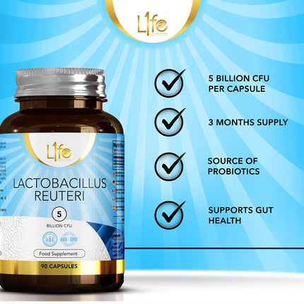 LN Lactobacillus Reuteri | 90 Probiotic Lactobacillus Reuteri Capsules – 5 Billion CBU L-Reuteri per Serving | High-Dose L-Reuteri Supplement | GMO-, Gluten-, and Allergen-Free