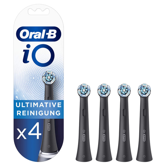 Oral-B iO Ultimate Cleaning Brush Heads for Electric Toothbrush, 4 Pieces, Ultimate Tooth Cleaning with iO Technology, Toothbrush Head for Oral-B Toothbrushes, Black, Pack of 4