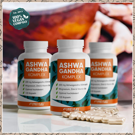 Ashwagandha Capsules 120x - 600 mg Ashwagandha KSM-66® per day - Ashwagandha Complex with Magnesium, Zinc &amp; Vitamin B6 - no unwanted additives - laboratory tested