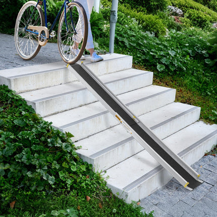 HENGMEI wheelchair ramp telescopic ramps telescopic rail door threshold aluminum threshold ramp wheelchair ramp door threshold ramp load capacity 300 kg, silver (121-213 cm)