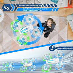 Wipkviey T18 Mini Drone for Kids, RC Quadcopter with Altitude Hold and Headless Mode, Drone with Blue and Green Lights and 360° Rotation for Boys Girls Beginners, 2 Batteries