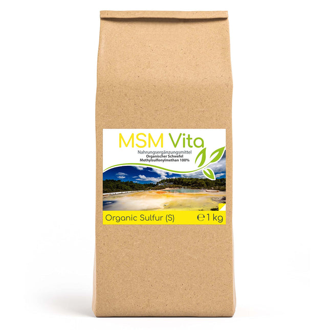 Cellavita – Organic Sulfur MSM Vita Powder, high dosage &amp; 99.9% pure – Pure Methylsulfonylmethane Powder 1kg in a bag – MSM Powder additive- and preservative-free – Made in Germany