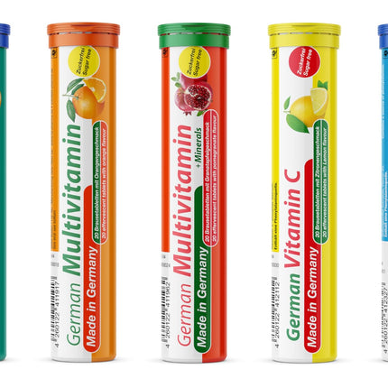 Effervescent Tablets Assortment Mix T&amp;D Pharma - 7x20 = 140 German Effervescent Tablets - Vitamins and minerals in fruity flavors - Made in Germany
