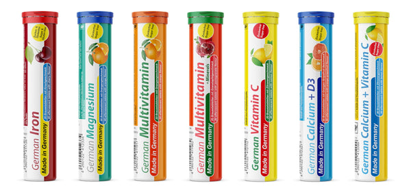 Effervescent Tablets Assortment Mix T&amp;D Pharma - 7x20 = 140 German Effervescent Tablets - Vitamins and minerals in fruity flavors - Made in Germany