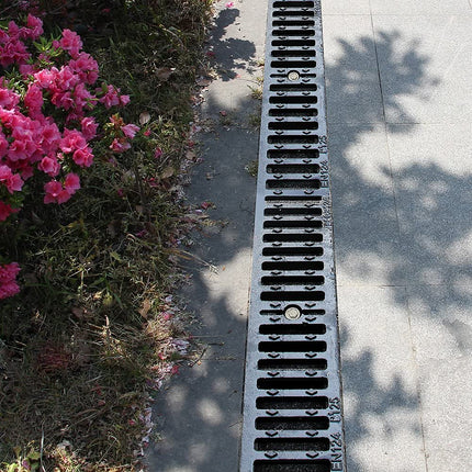 Melko drainage channel B125, 1 meter, cast iron grate - suitable for DN75 and including adapter for DN110