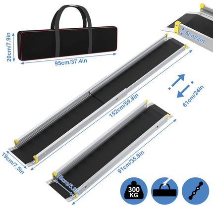 Aufun 2pcs Wheelchair Ramp Aluminum Telescopic 91-152.5cm with Bag, Non-Slip Extendable Telescopic Ramp with 272KG Loading Capacity Ideal for Manual Wheelchairs, Electric Wheelchairs and Rollators
