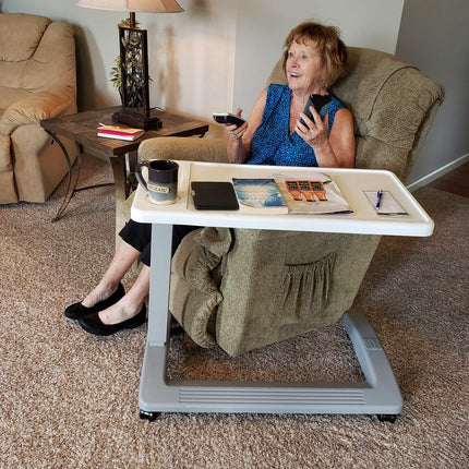 Carex Overbed Table – Flat Roll-Up Bed Table with Adjustable Height – Over the Bed Table for Home