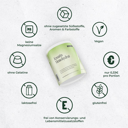 Vetain Creatine Monohydrate Powder 250g - 50 servings of pure creatine - 100% vegan - No additives - high-dose creatine powder for more energy - Tasteless - Laboratory-tested in Germany