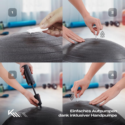 KM-Fit Exercise Ball 75cm | Training Ball with Air Pump | Anti-Burst Office Ball | Ball for Fitness, Yoga, Gymnastics, Core Training | Pezzi Ball Yoga Ball BPA-Free | Black