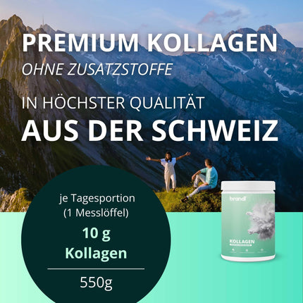 Collagen powder from Swiss pasture-fed farming | Tasteless &amp; independently laboratory-tested | 550g Premium Collagen Powder from brandl® &amp; Collaswiss®