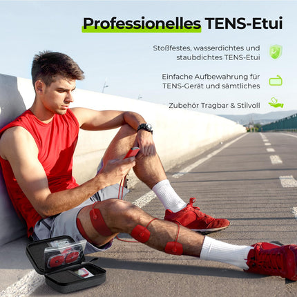 AUVON TENS device with EVA carrying case, rechargeable electrical stimulation device for pain with 24 training programs, 2-channel red TENS device for pain therapy, 12 premium electrodes with patented design