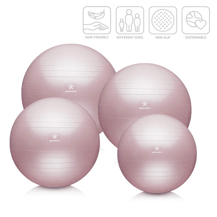 BODYMATE Exercise Ball Seat Ball Training Ball with FREE E-Book including Air Pump, Ball for Fitness, Yoga, Gymnastics, Core Training, for a Strong Back as an Office Chair Rose 65cm