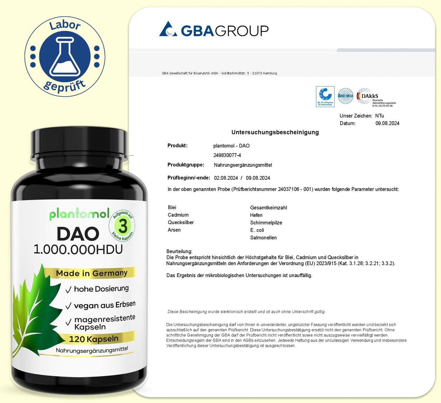 120 DAO Kapseln - 1.000.000 HDU pro Tag - perfekte Dosierbarkeit mit 333.333 HDU/Kapsel (1 bis 3 Kapseln/Tag) - DAO vegan - DAO Enzym aus Erbsen