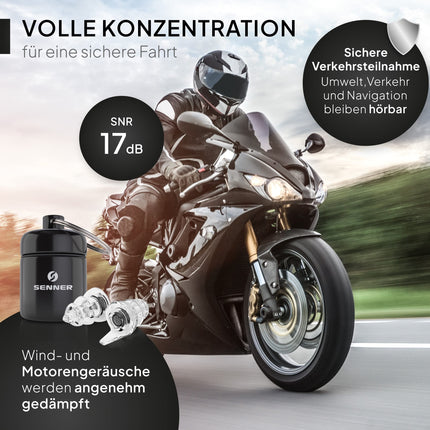 Senner ® MotoPro hearing protection - earplugs for motorcycles and motorsports, easy to wear and quiet, reduces wind noise, traffic remains audible, with aluminum container, reusable, noise protection earplugs