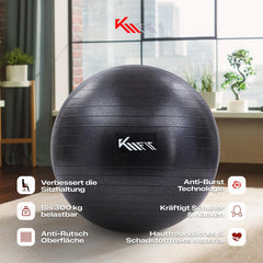 KM-Fit Exercise Ball 75cm | Training Ball with Air Pump | Anti-Burst Office Ball | Ball for Fitness, Yoga, Gymnastics, Core Training | Pezzi Ball Yoga Ball BPA-Free | Black
