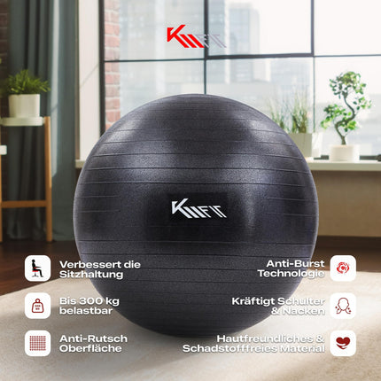 KM-Fit Exercise Ball 75cm | Training Ball with Air Pump | Anti-Burst Office Ball | Ball for Fitness, Yoga, Gymnastics, Core Training | Pezzi Ball Yoga Ball BPA-Free | Black