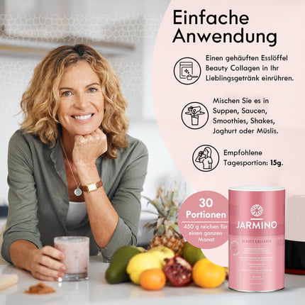 JARMINO Collagen Peptides with Hyaluronic Acid - Collagen Powder with Vitamin C, Biotin, Zinc | Collagen Hydrolysate, Collagen Powder for Radiant Skin, Healthy Hair, and Strong Nails | 450g